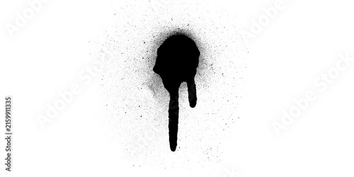 Canvas Print Black spray paint round blob with double drip drops isolated on white background