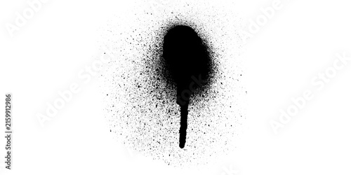 Photography Black Spray Paint Splatter Round Blot with Central Drip and Scattered Dots on Wh