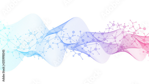 Colorful molecules background. DNA helix, DNA strand, DNA Test. Molecule or atom, neurons. Abstract structure for science or medical background, banner. Scientific illustration
