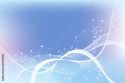 Colorful molecules background. DNA helix, DNA strand, DNA Test. Molecule or atom, neurons. Abstract structure for science or medical background, banner. Scientific illustration