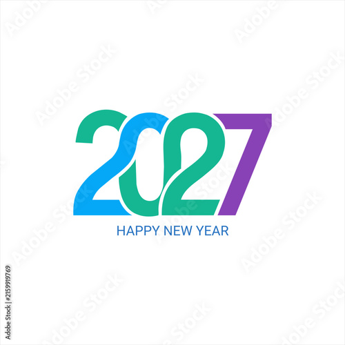 Happy New Year 2027 fluid number typography with blue-teal gradient.