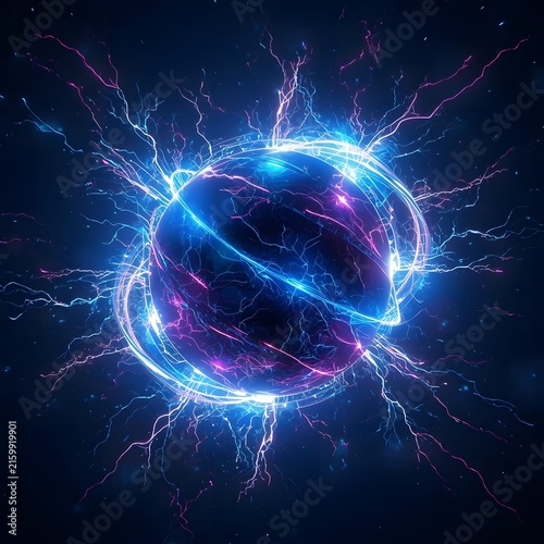 Futuristic Neon Lightning Sphere with Electric Energy
