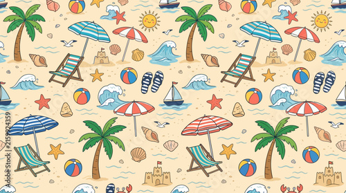 seamless pattern with tropical beach