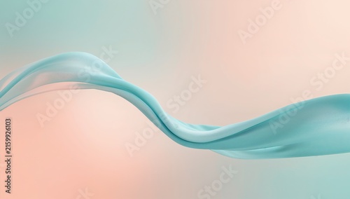 Floating translucent teal ribbon crossing studio pastel gradient, with soft highlights