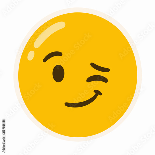 Bild auf Leinwand winking yellow emoji face with a mischievous smile and raised eyebrow vector emo