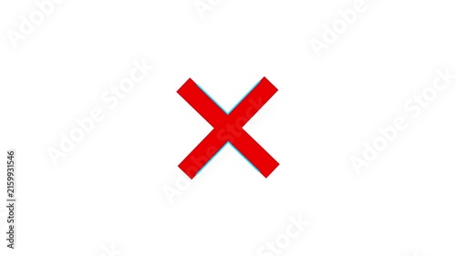 Red Cross Mark Glitch Motion Graphic Animation Loop Isolated white Background Video Overlay