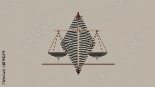 Geometric Design Featuring Scales of Justice in a Minimalist Style with Symmetrical Lines and Earthy Tones