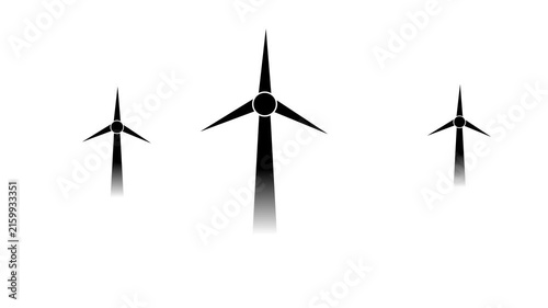 Wind Turbines Rotating Motion Graphic Animation Loop Isolated White Background Renewable Energy Video Overlay