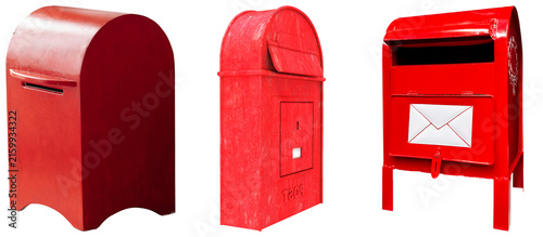 Foto Three red mailboxes isolated on a white background