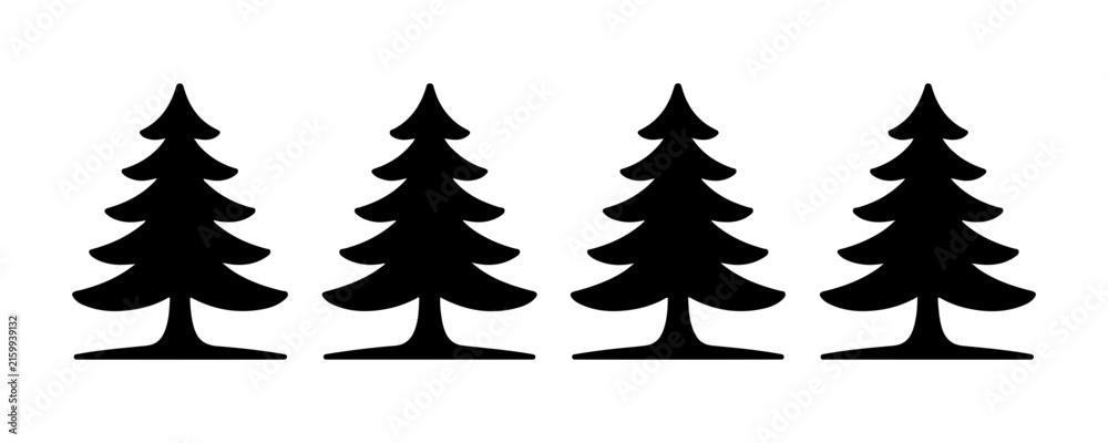 Obraz premium Black pine tree silhouette set isolated on transparent background for nature design decor.
