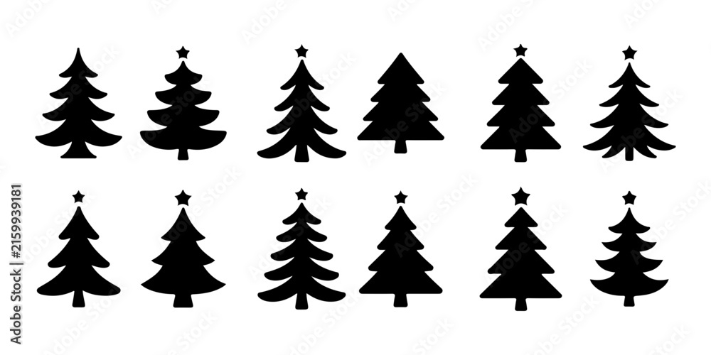 Obraz premium Set of ten christmas tree icons with star vector illustration flat style.