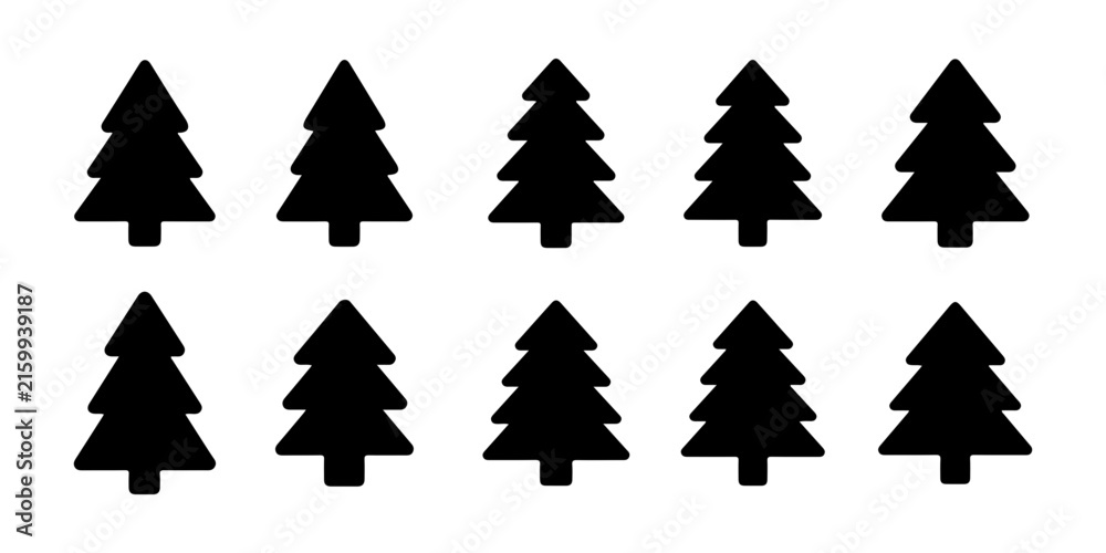 Obraz premium Collection of ten black christmas trees icons on checkered background graphic.