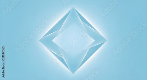 Abstract Minimalist Geometric Diamond Shape Design Featuring Elegant Luminous Light Lines on a Smooth Light Blue Soft Gradient Background