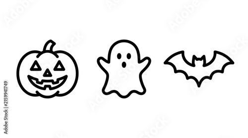 Halloween icon set featuring pumpkin ghost and bat line art halloween celebration decoration minimalist collection seasonal tradition