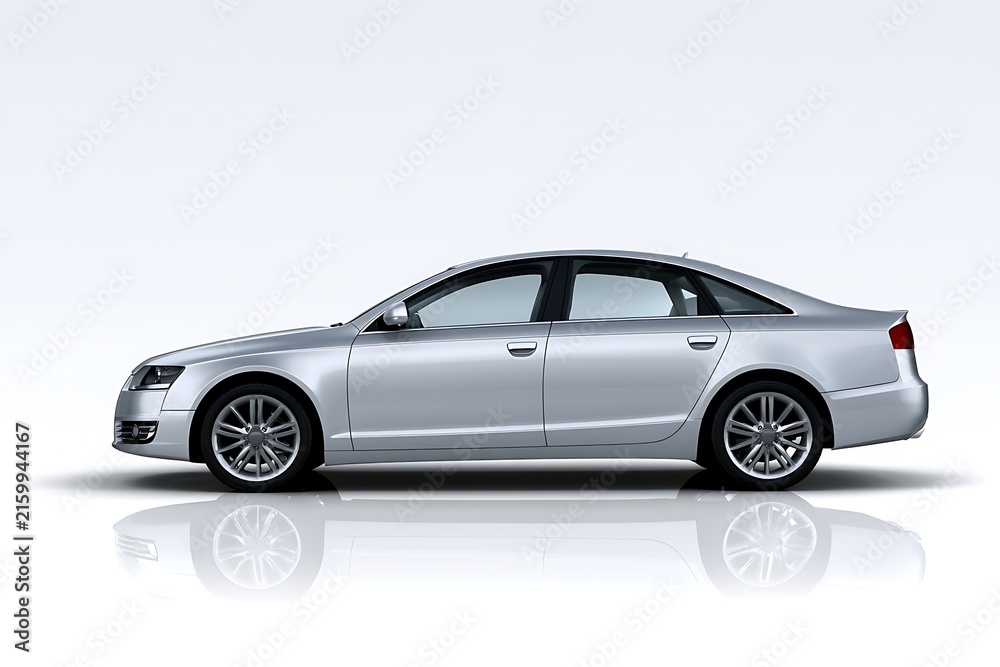 Fototapeta premium Modern luxury silver sedan car isolated on white background