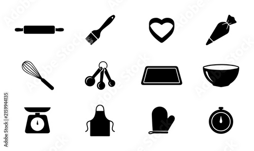 Baking Tools Vector Icons Set, Kitchen Utensils Collection, Cooking Equipment Graphics, Pastry Chef Accessories, Culinary Design Elements