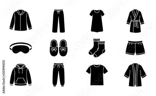 Sleepwear Icons Set, Cozy Nightwear Collection, Pajama Graphics, Loungewear Vector Elements, Comfortable Apparel Symbols