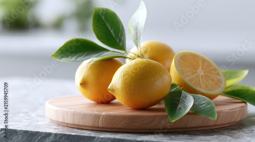 Fresh citrus fruit with green leaves