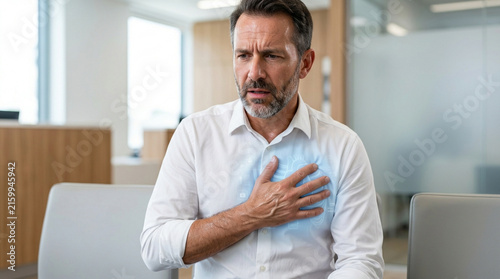 Man with Chest Pain, Heart Attack Symptom, Office Setting