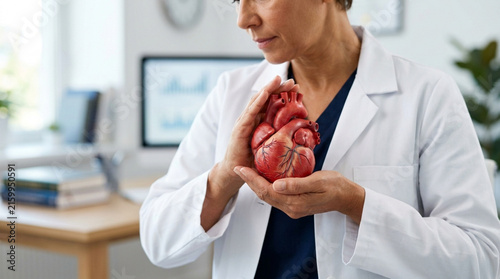 Doctor Holding Anatomical Heart Model in Office - Cardiology Health Care Concept