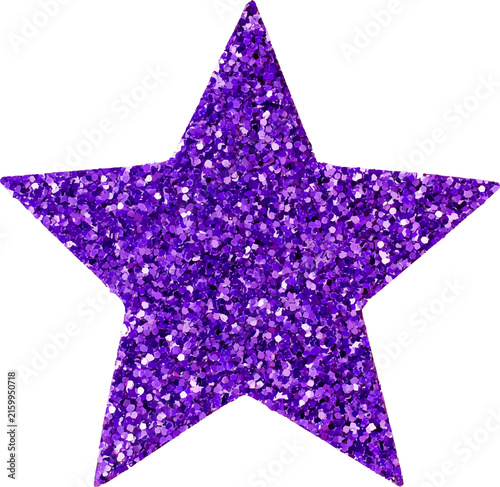 Purple glitter star cutout displaying a sparkling texture, ideal for representing celebration, success, awards, holidays, and decorative elements with a transparent background