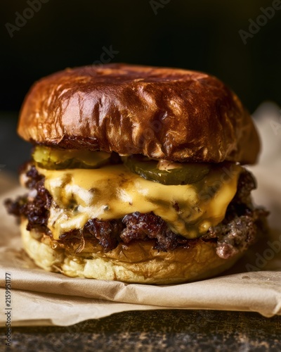 Smash Burger With Melted Cheese and Pickles