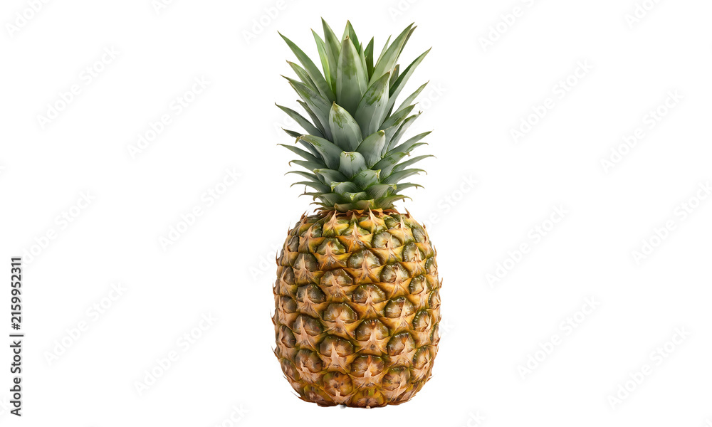 Fototapeta premium Whole ripe pineapple with green leaves on top isolated