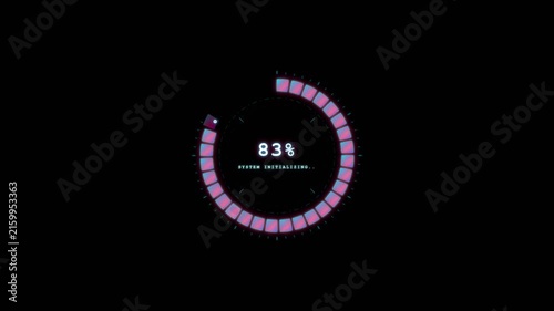 Segmented neon circular ring loading bar with percentage counter