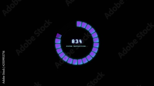 Glowing purple segmented circular ring loading bar with percentage