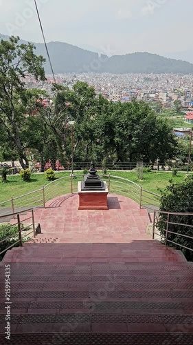Buddha Statue in Kathmandu Nepal with Kathmandu Valley and Himalayan Hills, Sacred Buddhist Sculpture, Spiritual Heritage Landmark, Buddhist Culture, Meditation, Pilgrimage and Travel