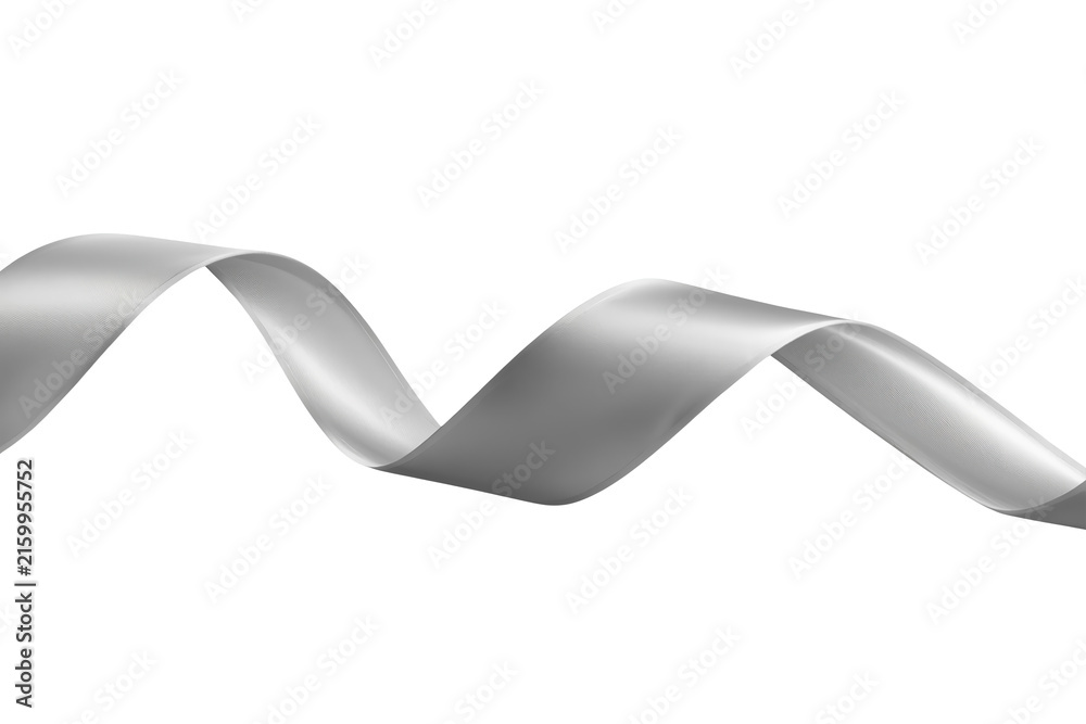 Fototapeta premium Long silver metallic ribbon wave with smooth twisting folds