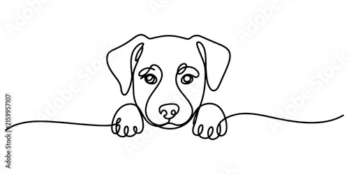 Cute puppy dog peeking over a line continuous one line drawing vector