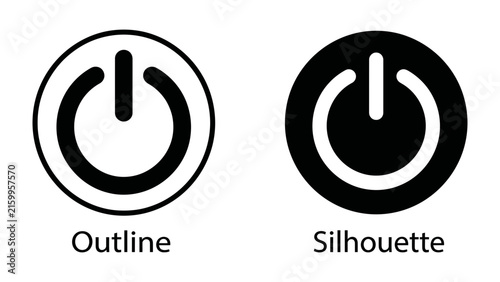 Foto Power Symbol: A visual representation of the universal power symbol, presented in both outline and silhouette forms, signifying on or off, start or stop, energy control, and technological interface