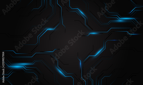 Abstract blue power light technology black circuit geometric futuristic background vector illustration.