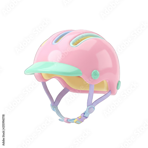Cute pink pastel kids helmet for safe cycling, 3D render isolated on a transparent background