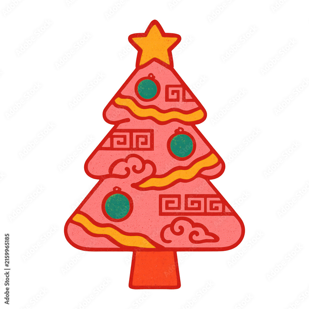 Naklejka premium PNG Festive decorative Christmas tree illustration.