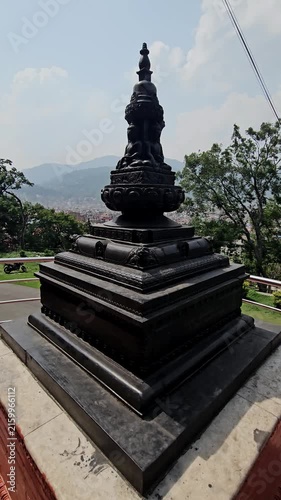 Buddha Statue in Kathmandu Nepal with Kathmandu Valley and Himalayan Hills, Sacred Buddhist Sculpture, Spiritual Heritage Landmark, Buddhist Culture, Meditation, Pilgrimage and Travel