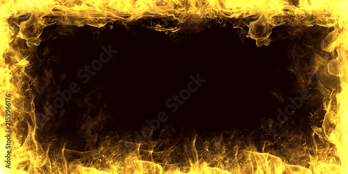 Golden fire frame border on black background