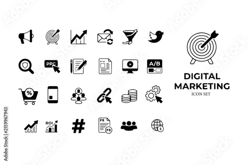 Digital Marketing Business Strategy Advertising and SEO Icon Set