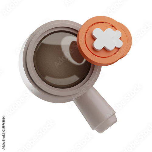 A top-down view of a coffee mug featuring a lid and a spoon, showcasing a modern design with a neutral color palette. Ideal for coffee-related content.