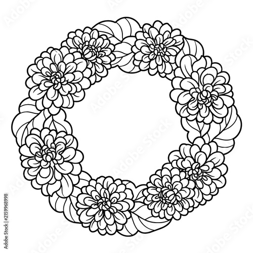 Black and white floral wreath illustration