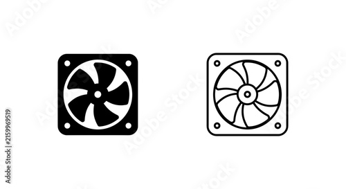 Computer cooling fan icons black line art on a white background