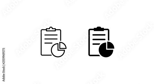 Clipboard with pie chart icon set black and white vector illustration