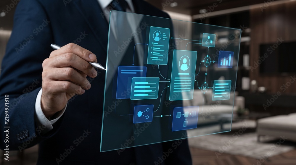 Obraz premium Futuristic Digital Human Resource Management Dashboard Interface For Corporate Business Organization