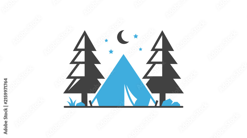 Fototapeta premium Camping Tent Forest Night Vector Illustration