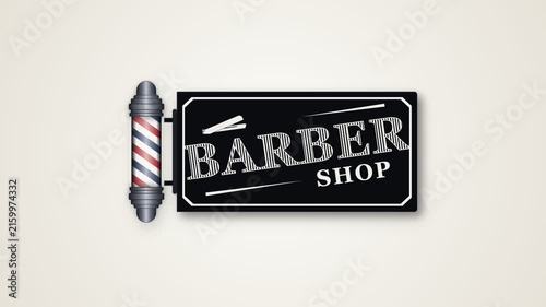 Classic Barber Shop Signage with Rotating Pole Animation on Light Background