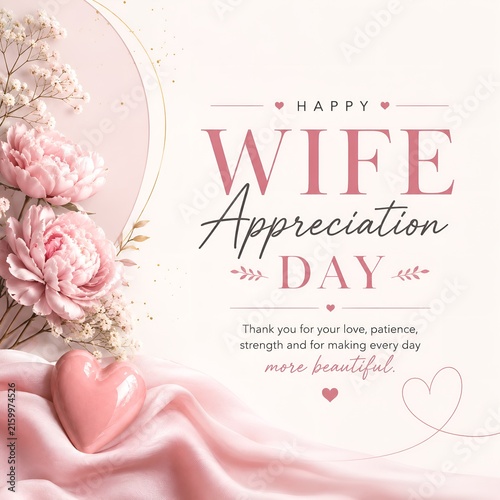 Happy wife appreciation day greeting card with flowers