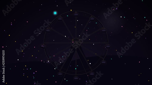 Glowing Ferris Wheel Motion Graphic with Festive Confetti and Night Sky Fireworks