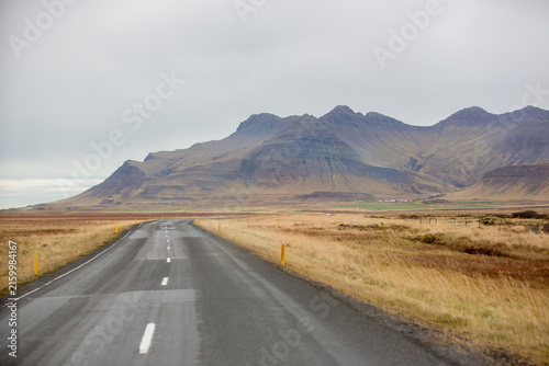 Scenic landscape view of Icelanding road and beatuiful areal view of the nature