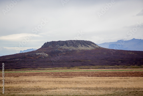 Scenic landscape view of Icelandic road and beautiful areal view of the nature autumntime, Iceland